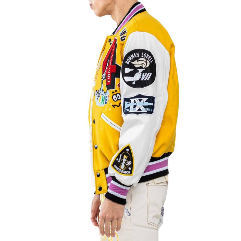 Justin First Row Classic Men Oversized Long Sleeve Varsity Jacket Fashion Menswear.