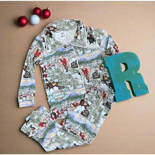 Family Blue Christmas Pajamas β Cowboy Santa Pjs, Western Holiday Pajamas