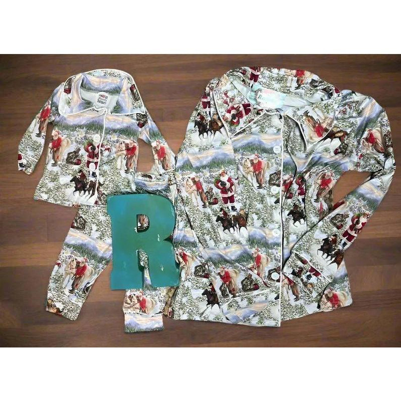 Family Blue Christmas Pajamas β Cowboy Santa Pjs, Western Holiday Pajamas