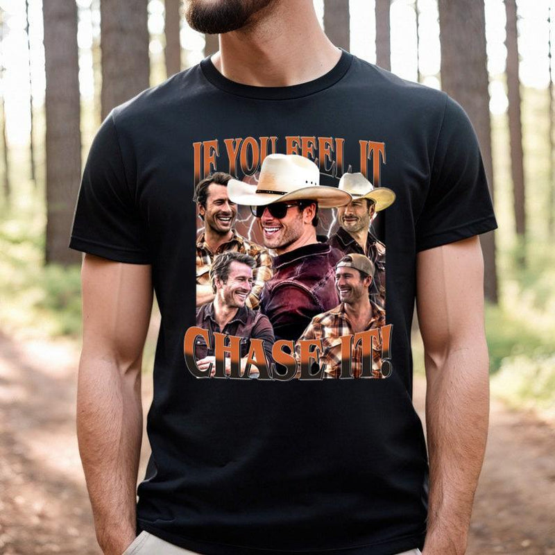 If You Feel It, Chase It , Glen Powell as Tyler Owens Vintage T-Shirt, Gift for Women and Men Unisex T-Shirt