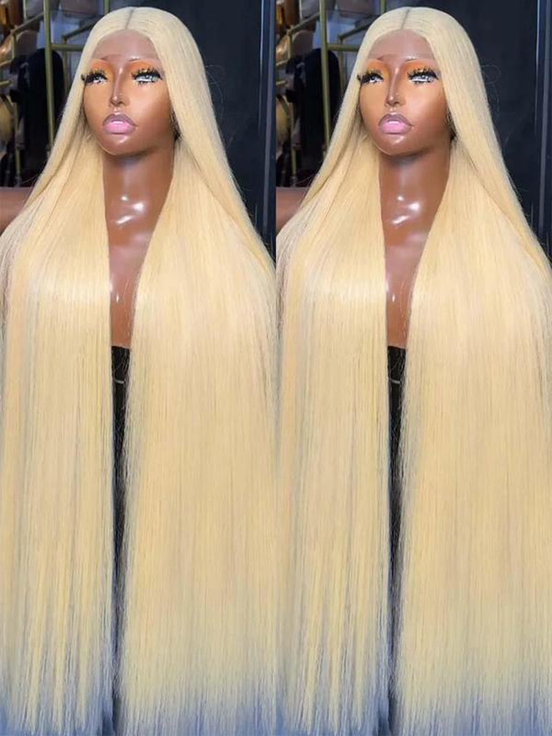 613 Blonde 13X6 Transparent Lace Front Human Hair Wigs 180% Density Preplucked Brazilian Straight Lace Frontal Wig with Baby Hair 16-40 Inch