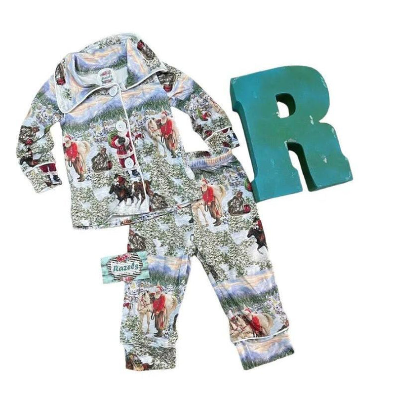 Family Blue Christmas Pajamas β Cowboy Santa Pjs, Western Holiday Pajamas