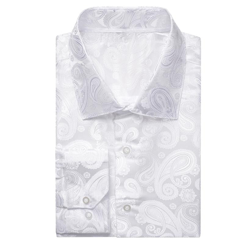 Men S Dressshirt Long Sleeve White Formal Shirts Jacquard Paisley Top Collar Casual