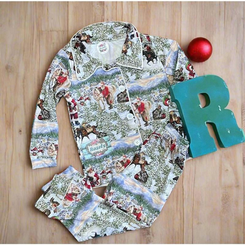 Family Blue Christmas Pajamas β Cowboy Santa Pjs, Western Holiday Pajamas