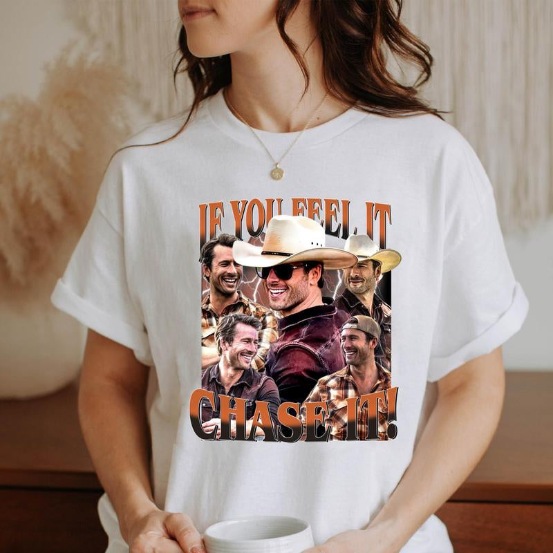 If You Feel It, Chase It , Glen Powell as Tyler Owens Vintage T-Shirt, Gift for Women and Men Unisex T-Shirt