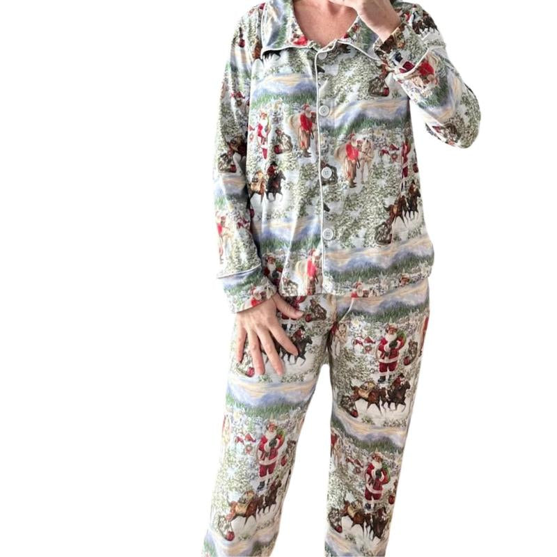 Family Blue Christmas Pajamas β Cowboy Santa Pjs, Western Holiday Pajamas