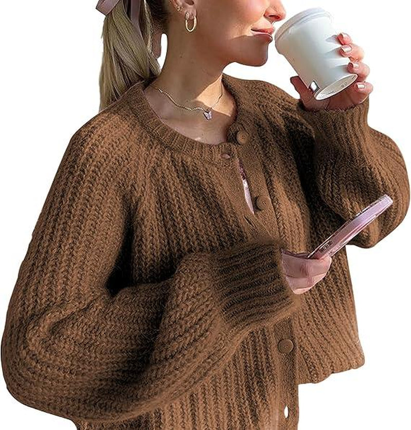 Molitree Fall Casual Cardigan for Women Long Sleeve Button Chunky Knit Sweater Coat