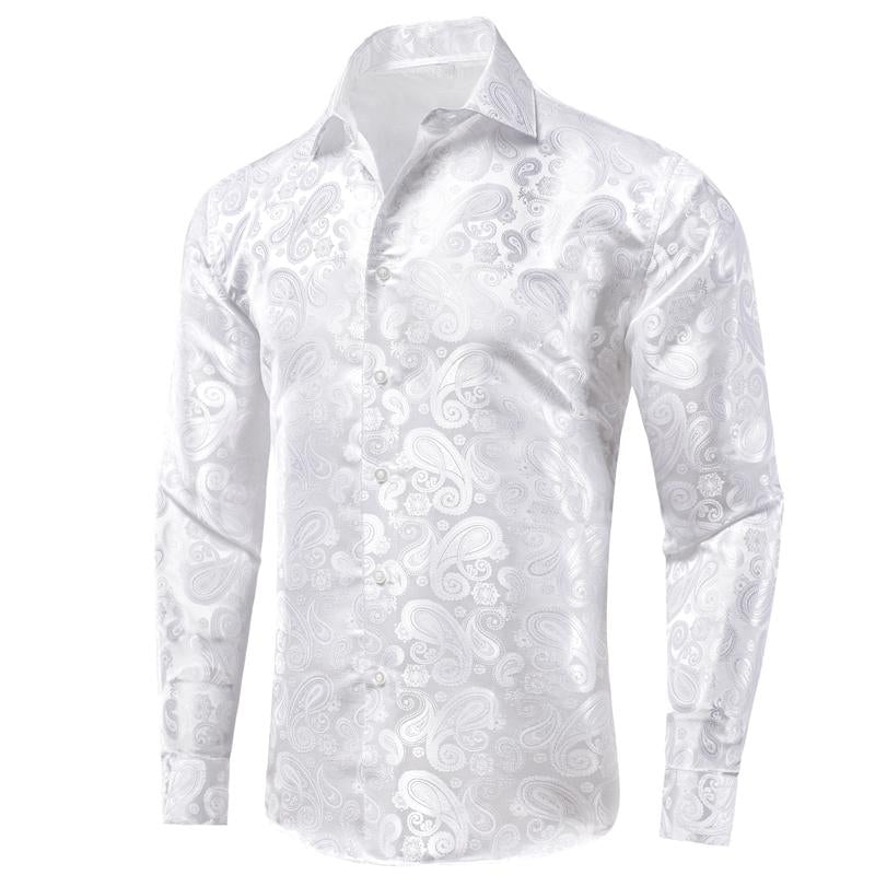 Men S Dressshirt Long Sleeve White Formal Shirts Jacquard Paisley Top Collar Casual