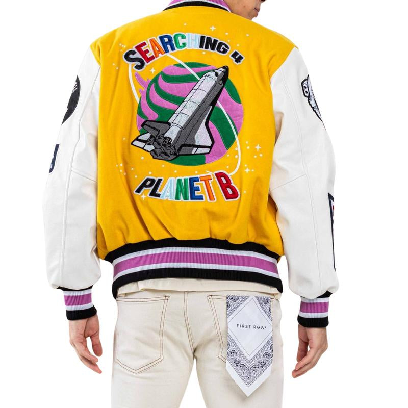 Justin First Row Classic Men Oversized Long Sleeve Varsity Jacket Fashion Menswear.