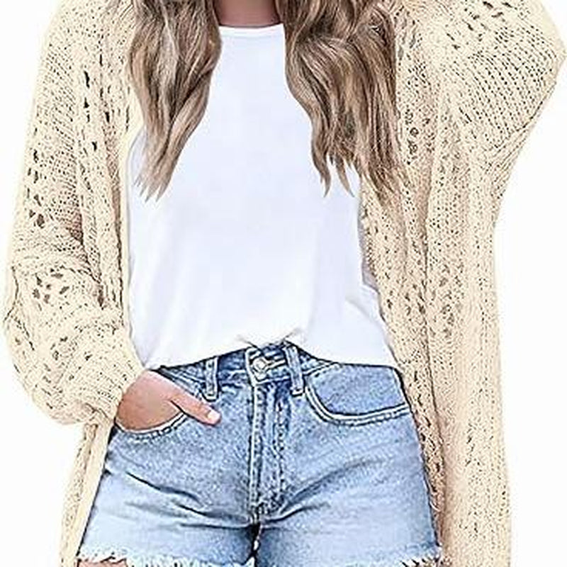 HOTOUCH Lightweight Crochet Cardigan for Women Long Sleeve Open Front Knit Oversized Cardigans Sweaters