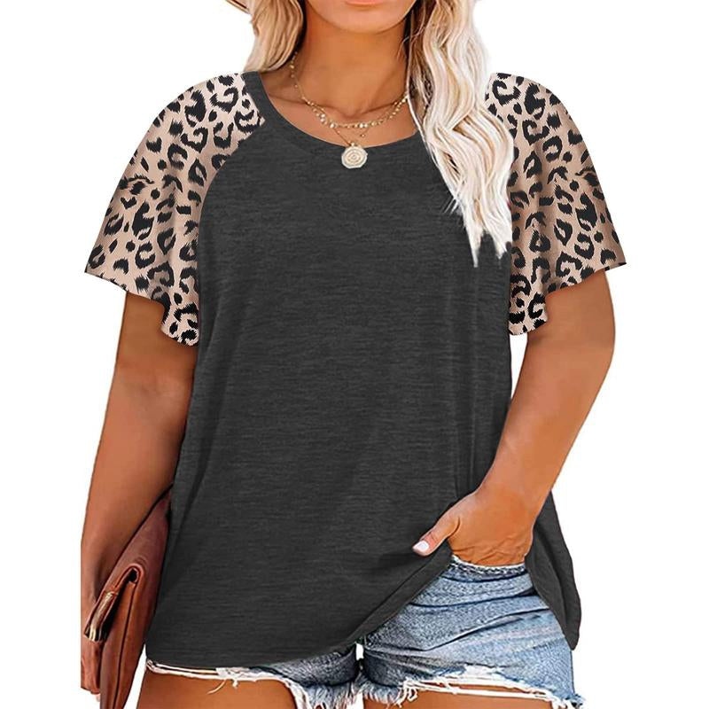 Womens plus Size Tops Floral Bell Sleeves Blouses Summer O Neck Tunic Tees Loose Casual T Shirts