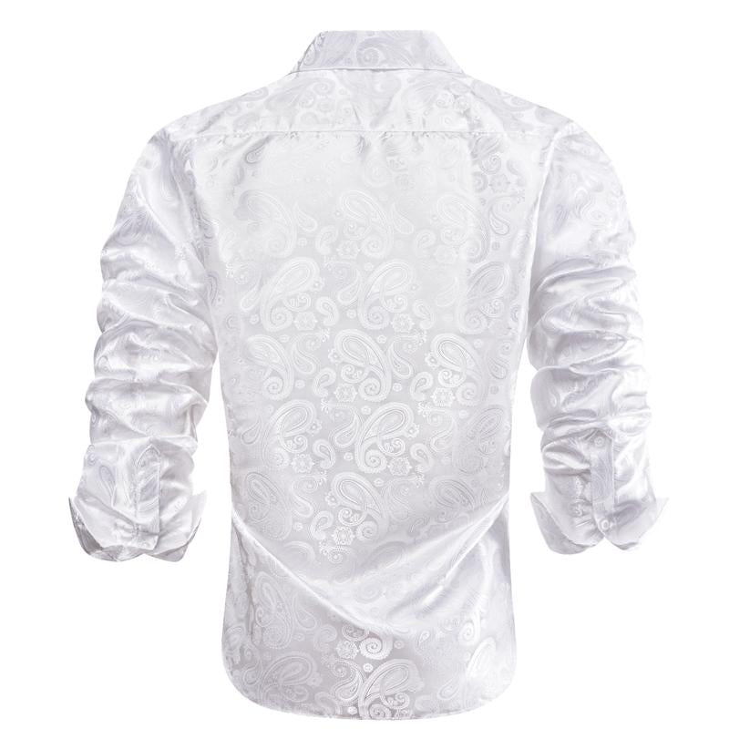 Men S Dressshirt Long Sleeve White Formal Shirts Jacquard Paisley Top Collar Casual