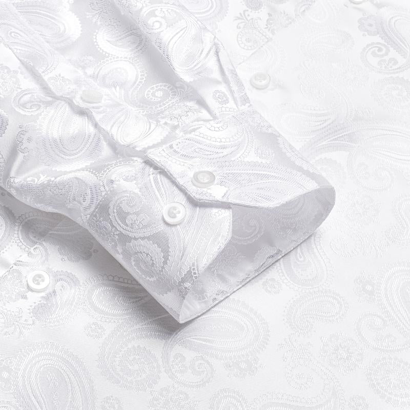 Men S Dressshirt Long Sleeve White Formal Shirts Jacquard Paisley Top Collar Casual