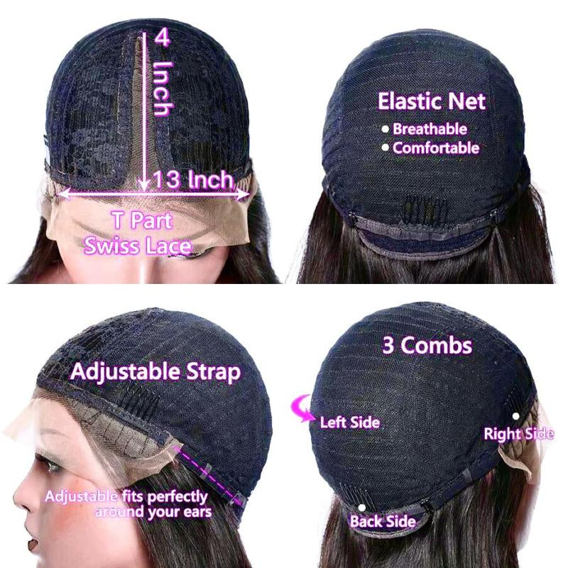 Bob Wig Human Hair Lace Front Wigs 13X4X1 T Part Wigs Short Bob 12Inch Human Hair Gluless Wigs 150% Brazilian Virgin Human Hair Bob Wigs Straight Hair Natural Color for Black Women