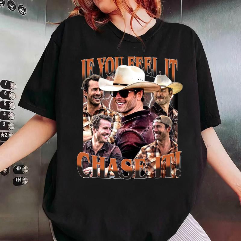 If You Feel It, Chase It , Glen Powell as Tyler Owens Vintage T-Shirt, Gift for Women and Men Unisex T-Shirt