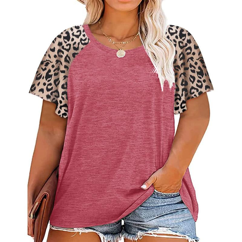 Womens plus Size Tops Floral Bell Sleeves Blouses Summer O Neck Tunic Tees Loose Casual T Shirts