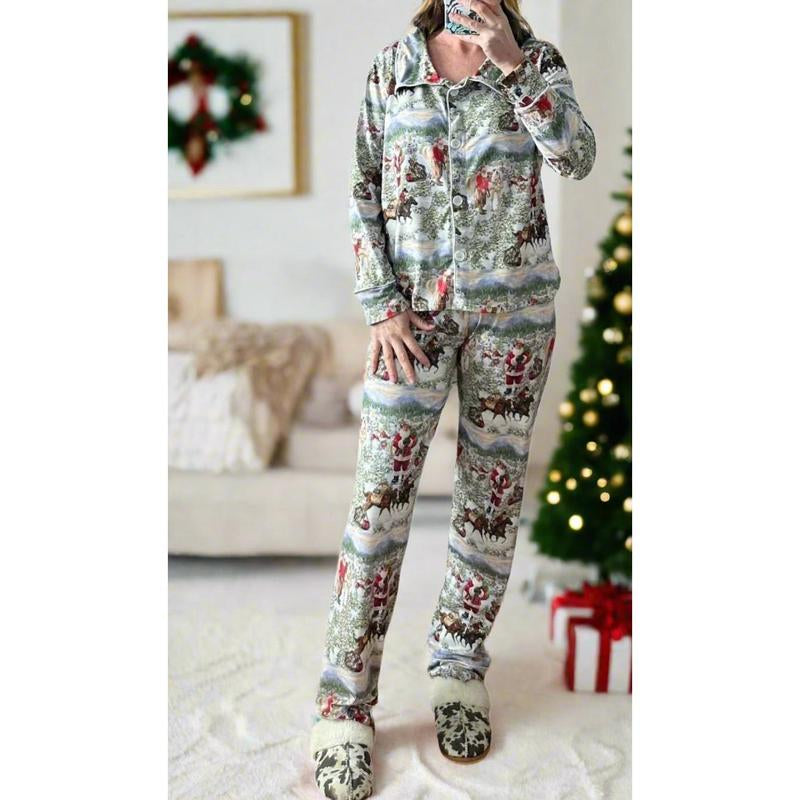 Family Blue Christmas Pajamas β Cowboy Santa Pjs, Western Holiday Pajamas