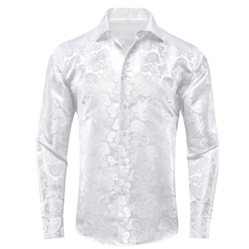 Men S Dressshirt Long Sleeve White Formal Shirts Jacquard Paisley Top Collar Casual