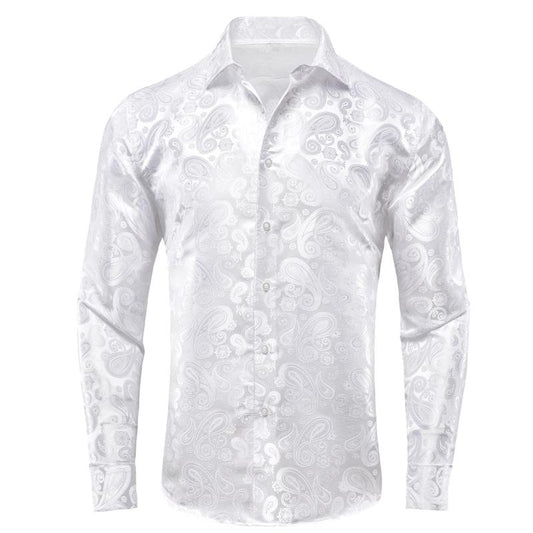 Men S Dressshirt Long Sleeve White Formal Shirts Jacquard Paisley Top Collar Casual