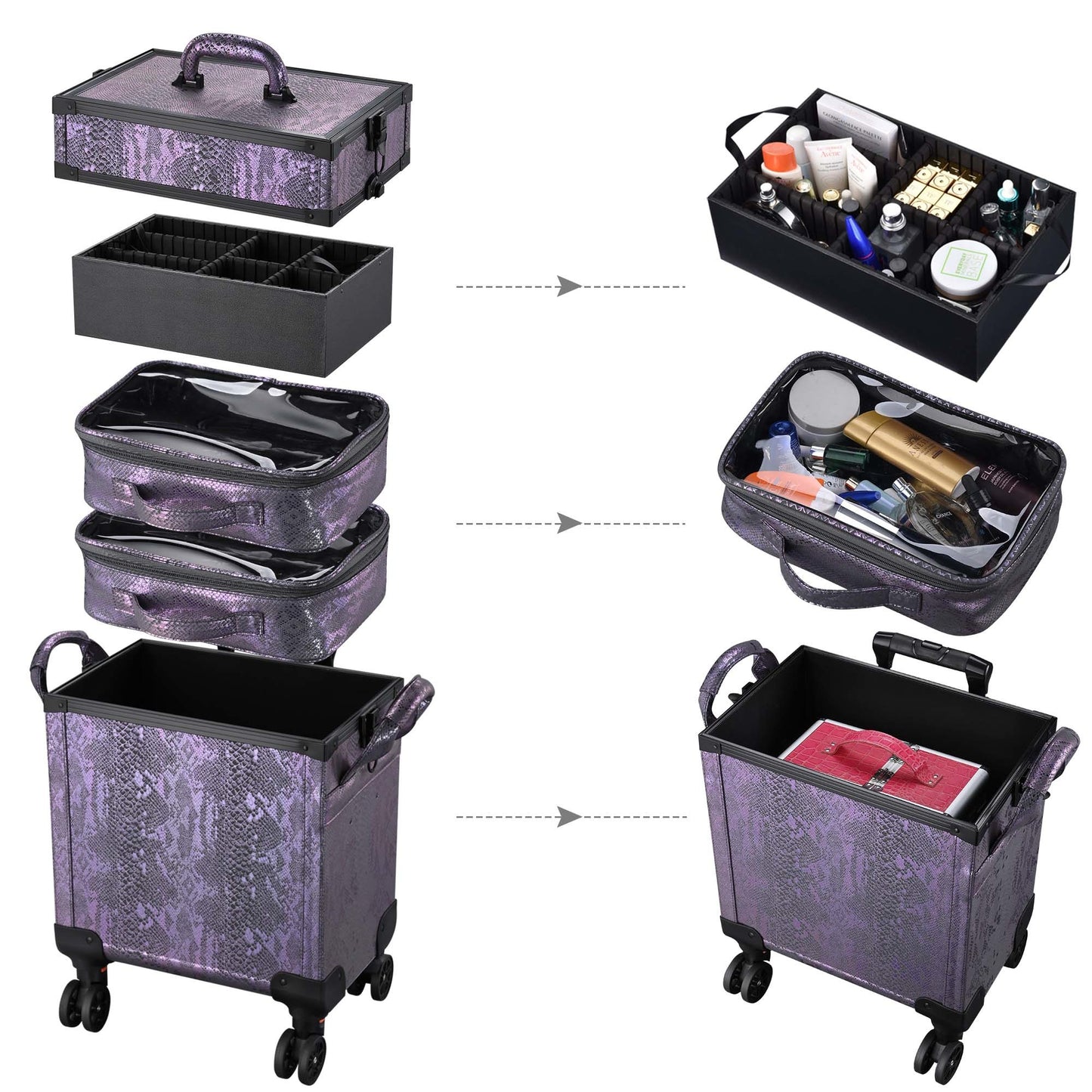 3 in 1 Rolling Makeup Case green