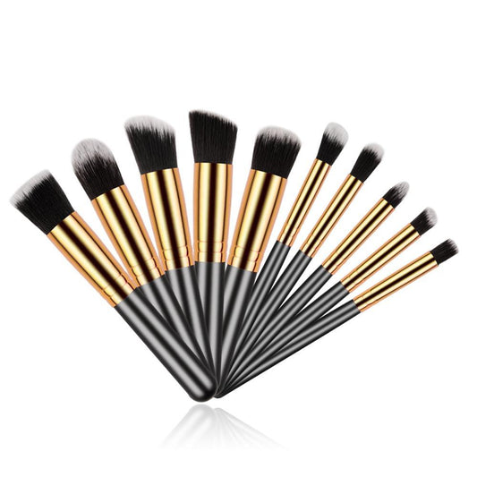 (Black and gold) 10 eye shadow powder eyebrow pencil eyeliner blush foundation concealer makeup brush set