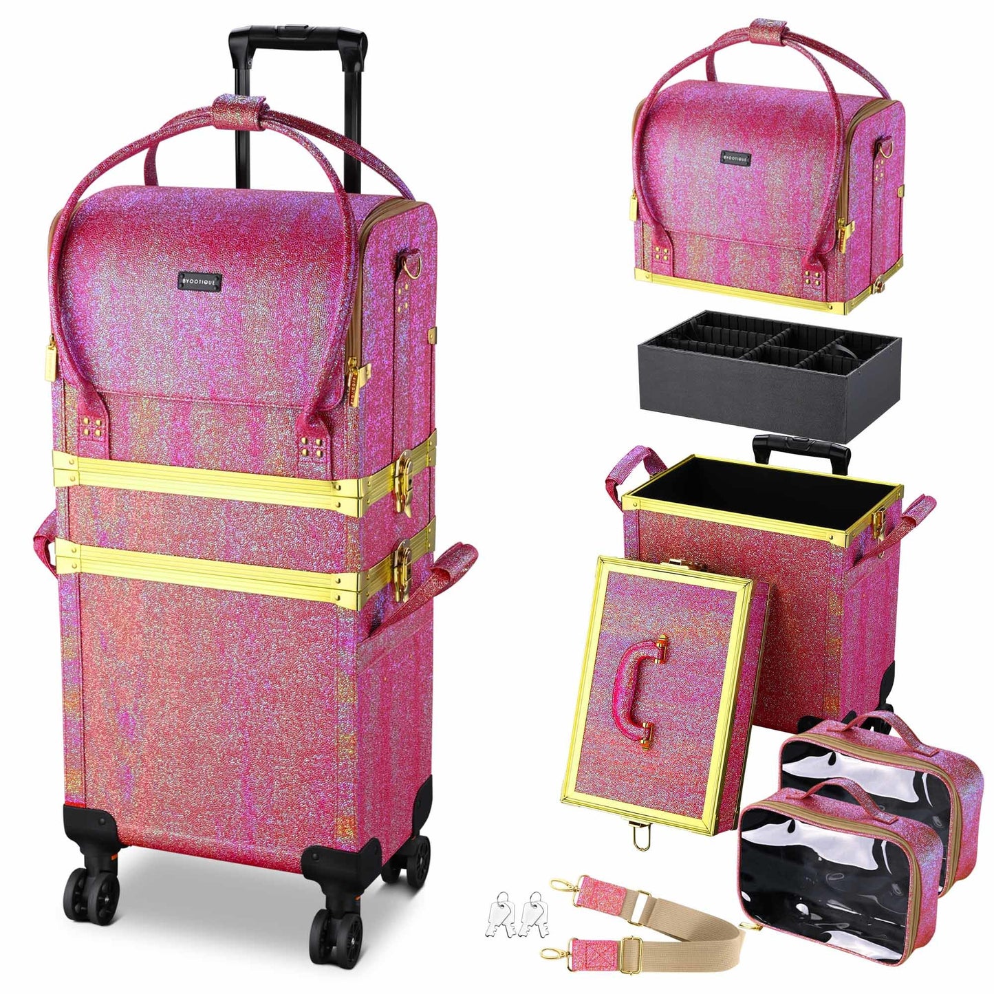 3 in 1 Rolling Makeup Case green