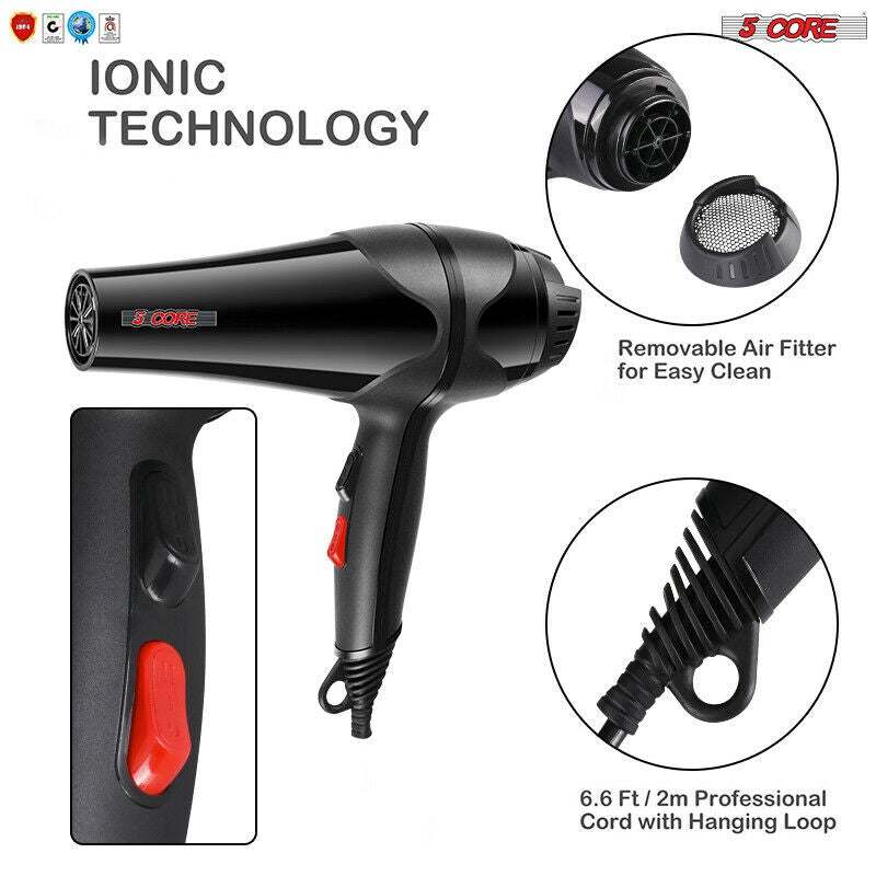 Hair Blow Dryer Lightweight Hair Dryer Ionic Men Women Blower 1875W Ceramic Quiet Styling Pik 5 Core HD BM