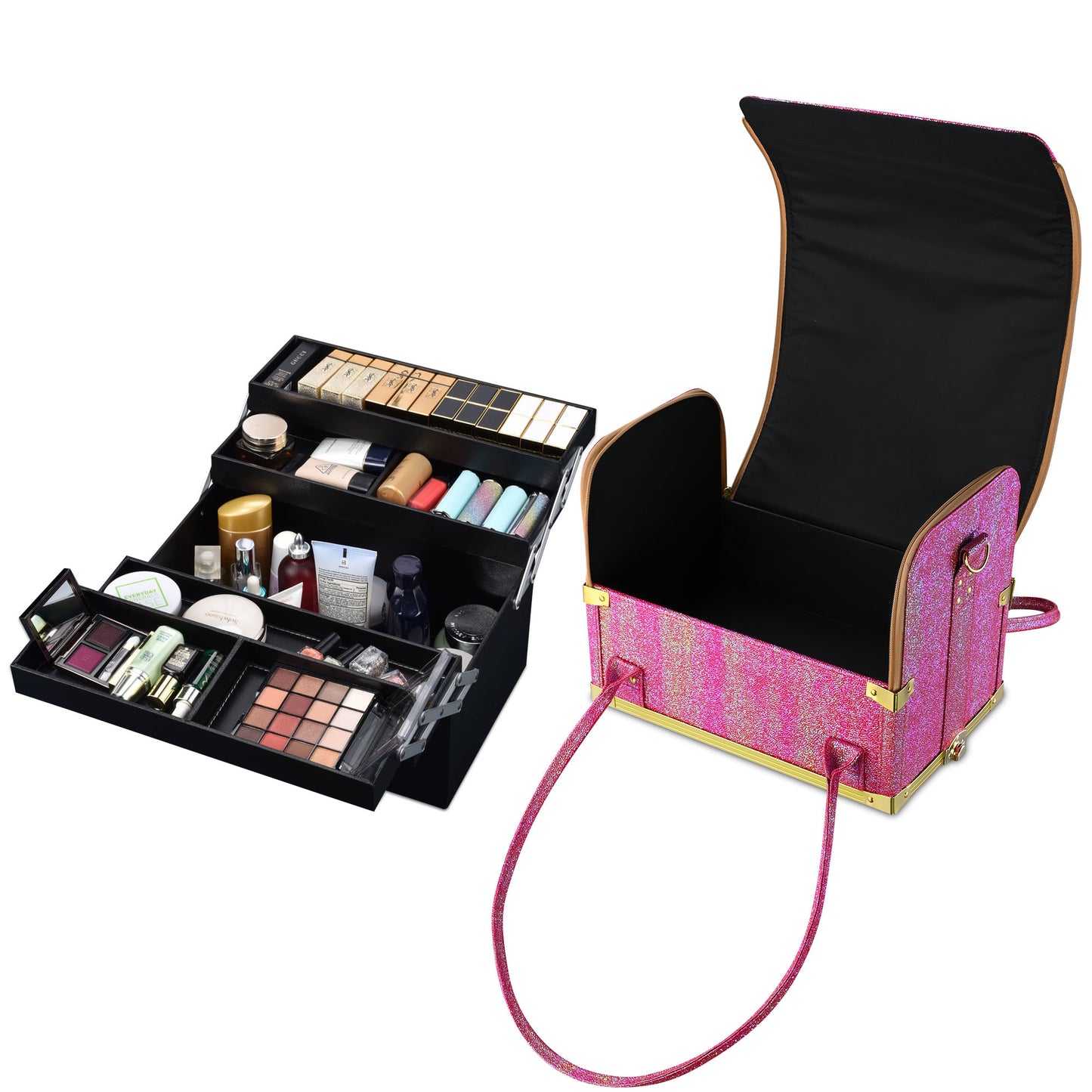 3 in 1 Rolling Makeup Case green