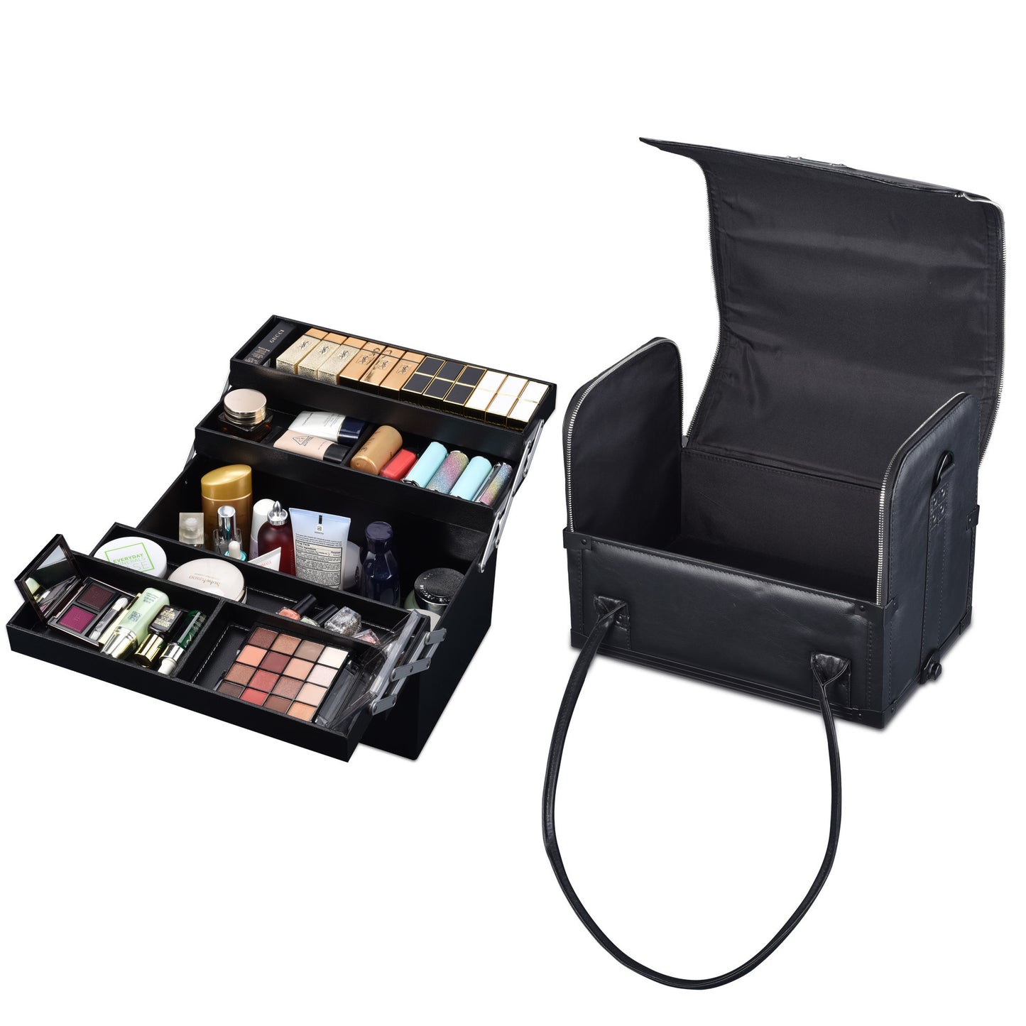 3 in 1 Rolling Makeup Case black