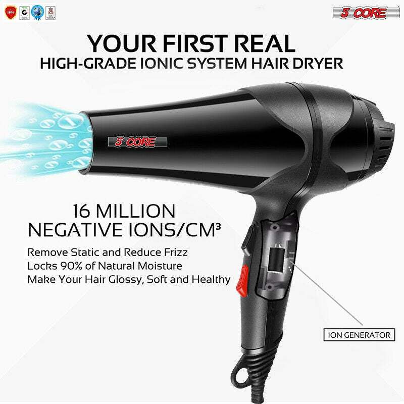 Hair Blow Dryer Lightweight Hair Dryer Ionic Men Women Blower 1875W Ceramic Quiet Styling Pik 5 Core HD BM