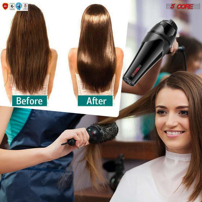 Hair Blow Dryer Lightweight Hair Dryer Ionic Men Women Blower 1875W Ceramic Quiet Styling Pik 5 Core HD BM