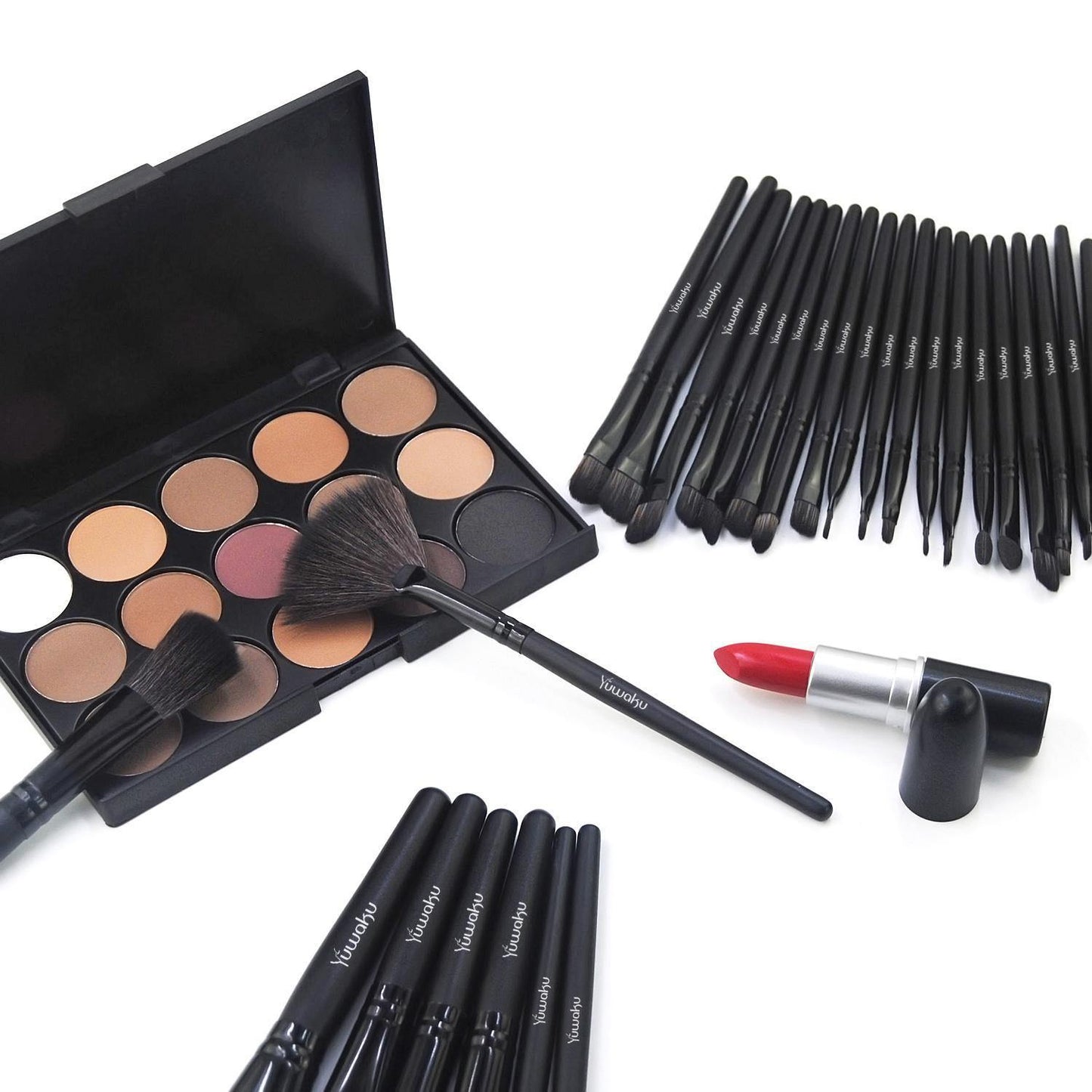 32 professional makeup brush set; facial eye shadow eyeliner foundation blush lip powder liquid cream blending brush (black)