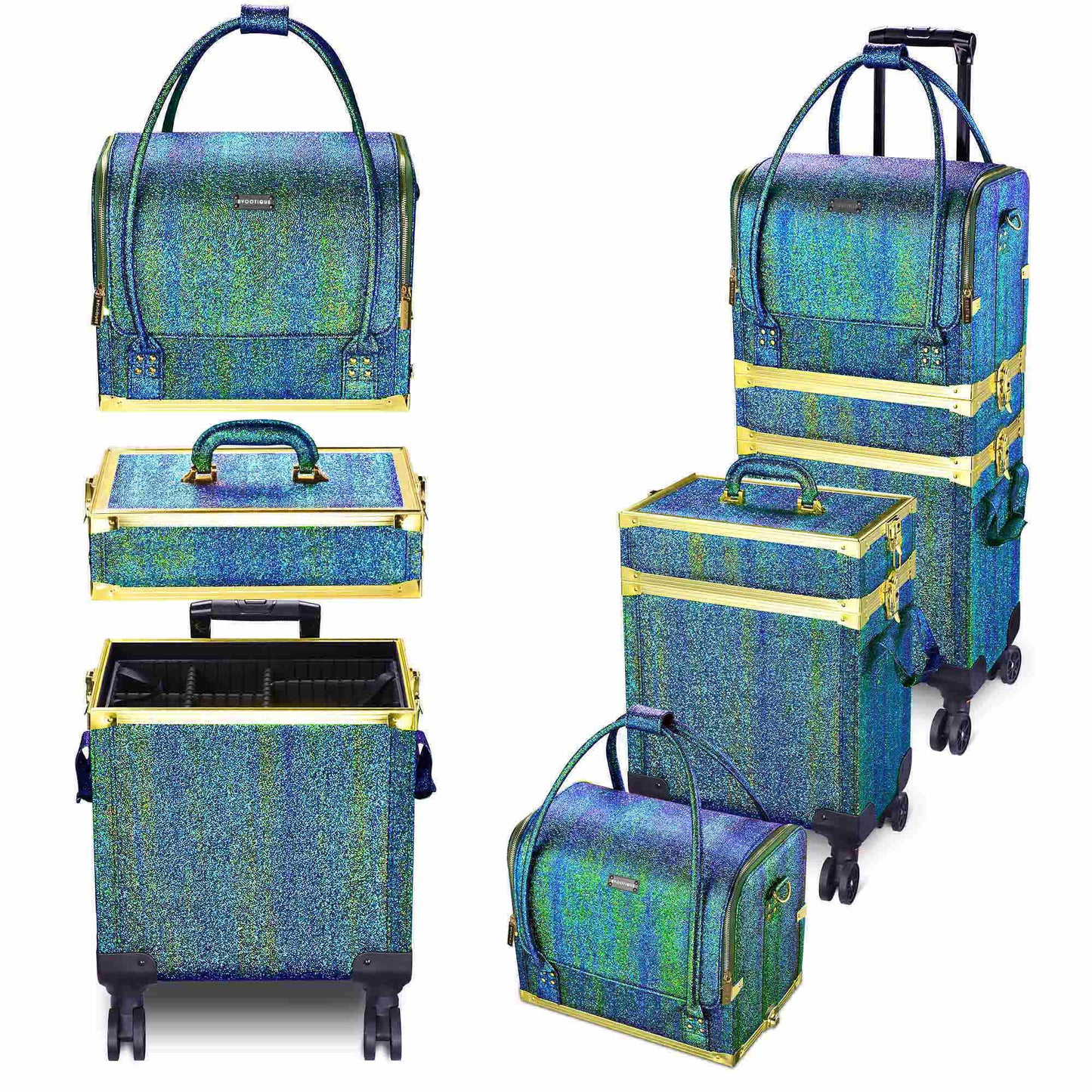 3 in 1 Rolling Makeup Case green