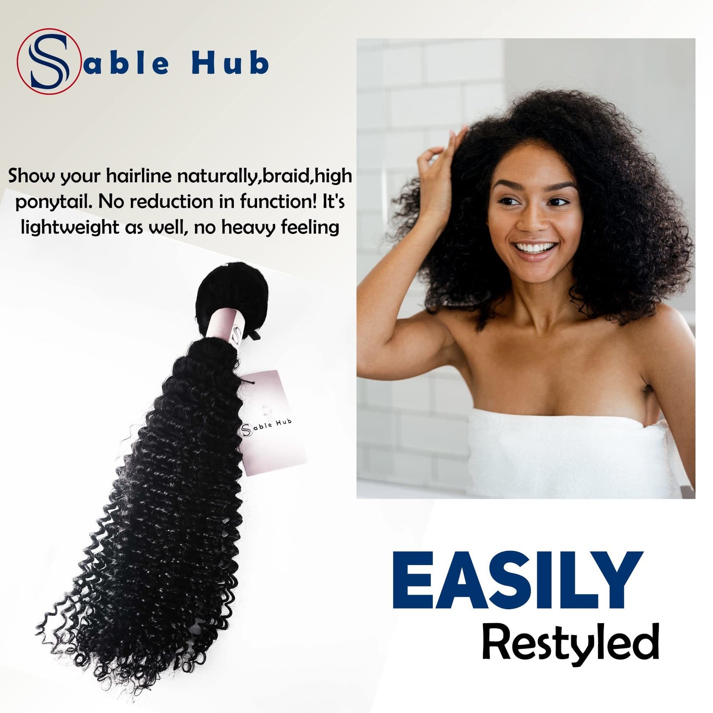 Sable Hub Kinky Curly Women Hair Bundle | 100% Unprocessed 10A Brazilian Virgin Kinky Curly Bundle, 150% Density Hair Extension, Natural Human Hair