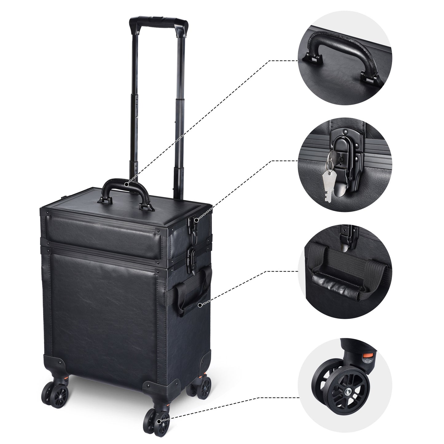 3 in 1 Rolling Makeup Case black