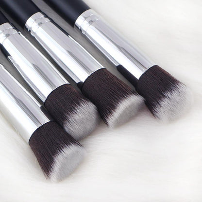 Mini Travel Makeup Brush Set-10pcs Soft Nylon Bristle Blush Loose Powder Eyeshadow Black Silver Makeup Brush Set
