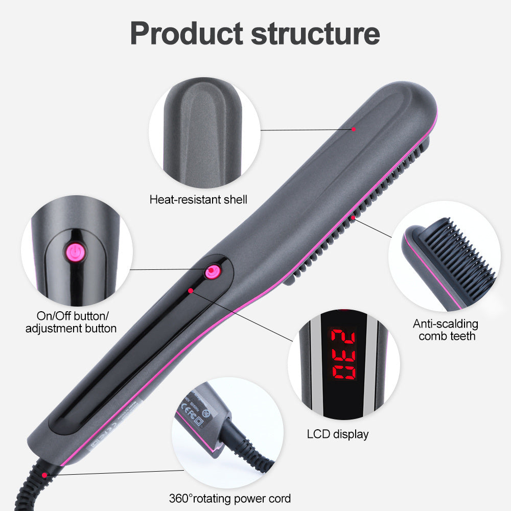 Portable Multifunctional 3 In 1 Hair Straightener Electric Beard Brush And Comb; Useful Straightener Curler Heat With Girls Women