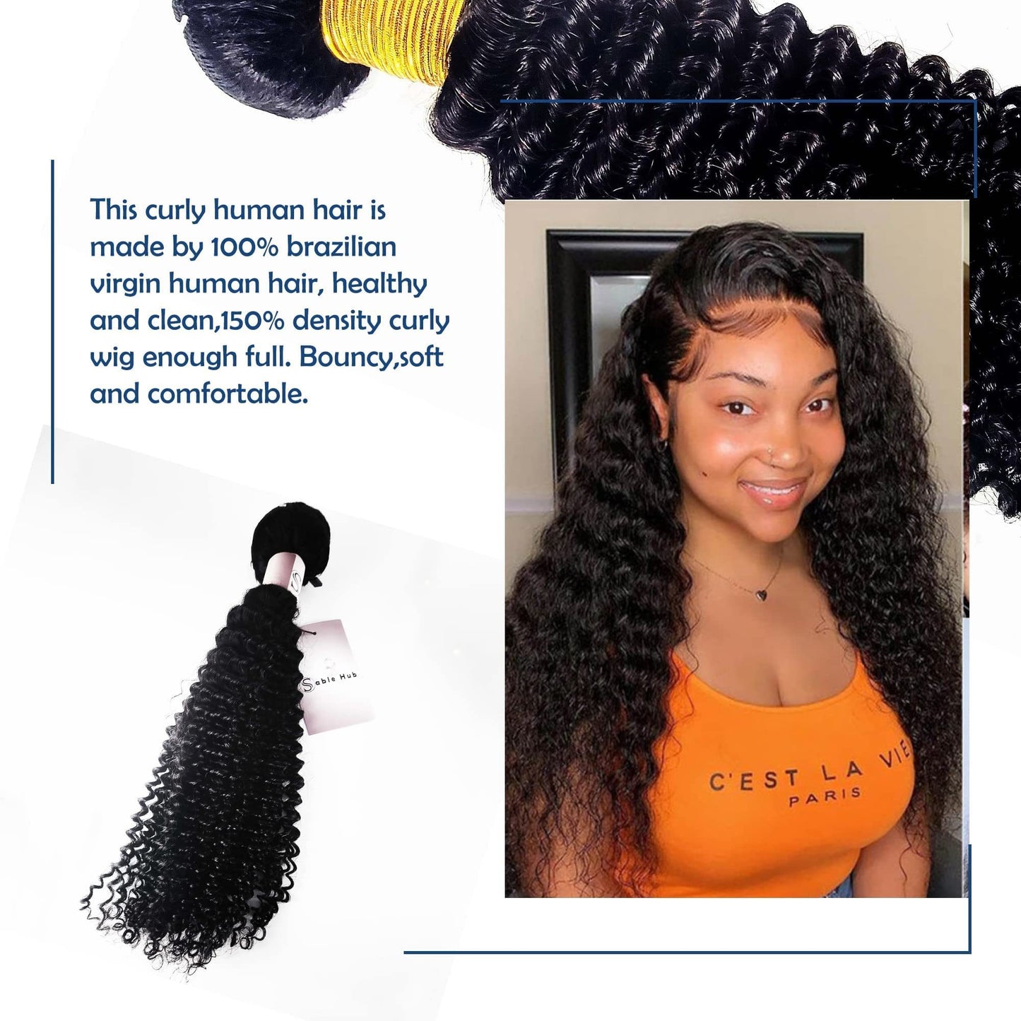 Sable Hub Kinky Curly Women Hair Bundle | 100% Unprocessed 10A Brazilian Virgin Kinky Curly Bundle, 150% Density Hair Extension, Natural Human Hair