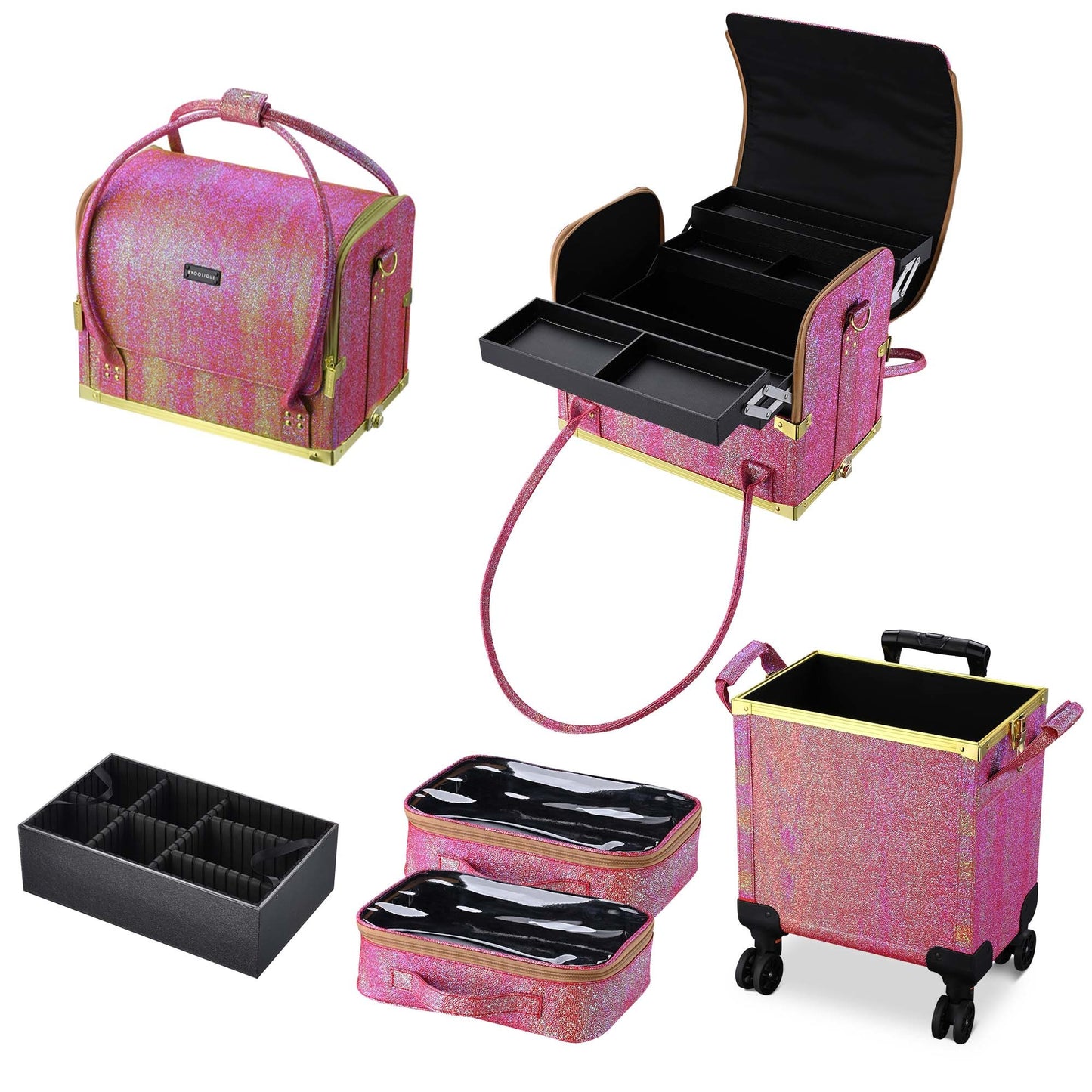 3 in 1 Rolling Makeup Case green