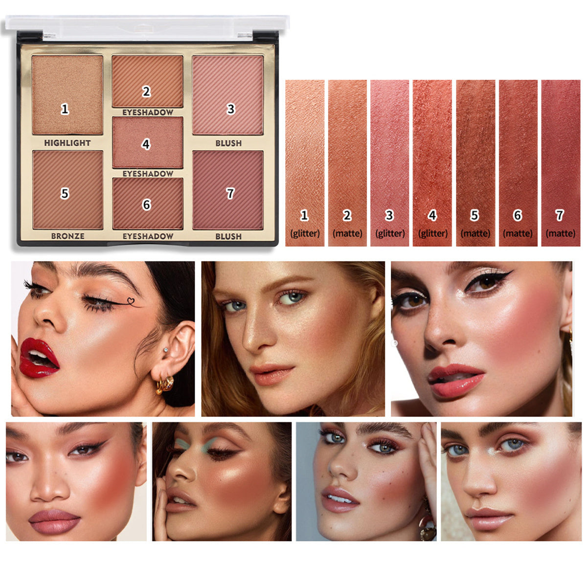 Highlighter Blush Palette Contour and Highlight Blush Palette Matte Blush Powder Face Cosmetics Blusher Light Face Blush Palette 1PCS