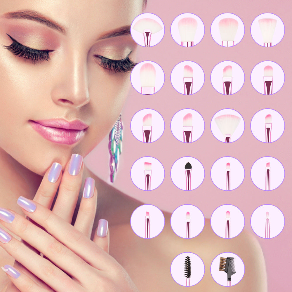 22 Piece Makeup Brush Set; Professional Pink Foundation Eyeshadow Brushes with Storage Bag For Girls