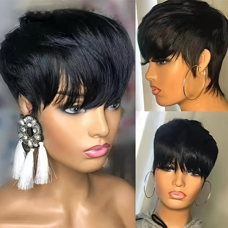100% Human Hair Short Pixie Cut Wig; Silky Straight Pixie Cut Human Hair Wigs For Women Short Cut Wigs
