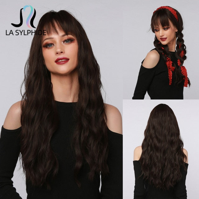 Long Wave Root Black Ombre Pink Synthetic Hair Wig - Heat Resistant