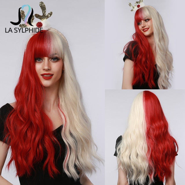 Long Wave Root Black Ombre Pink Synthetic Hair Wig - Heat Resistant