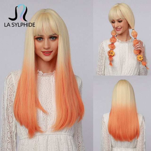 Long Wave Root Black Ombre Pink Synthetic Hair Wig - Heat Resistant
