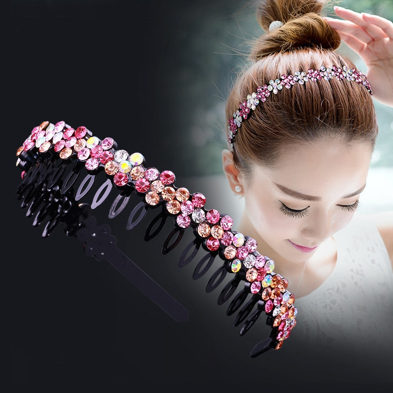 Unisex Alice Hairband Bezel Headband Men Women Sports Hair Band Hoop Top Metal Double Bangs Flower Rhinestone Hair Accessories