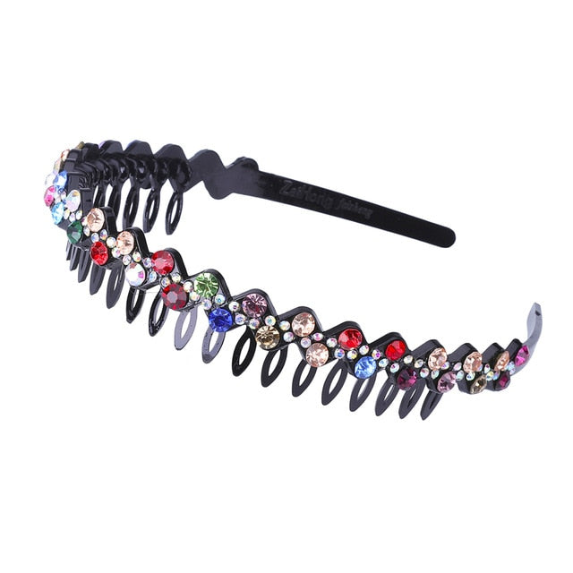 Unisex Alice Hairband Bezel Headband Men Women Sports Hair Band Hoop Top Metal Double Bangs Flower Rhinestone Hair Accessories