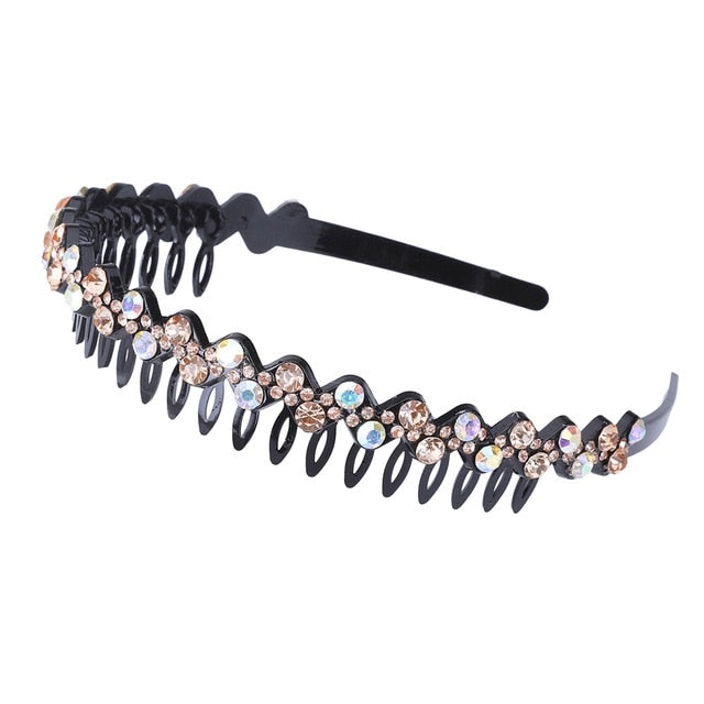 Unisex Alice Hairband Bezel Headband Men Women Sports Hair Band Hoop Top Metal Double Bangs Flower Rhinestone Hair Accessories