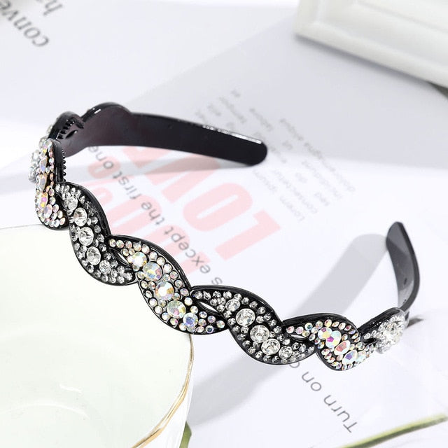 Unisex Alice Hairband Bezel Headband Men Women Sports Hair Band Hoop Top Metal Double Bangs Flower Rhinestone Hair Accessories