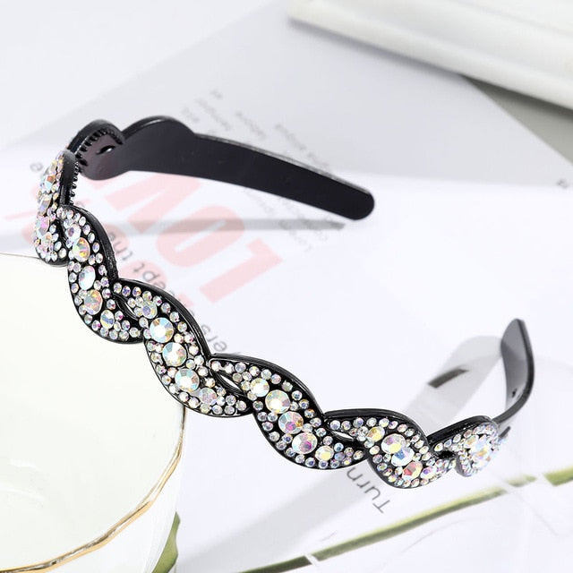 Unisex Alice Hairband Bezel Headband Men Women Sports Hair Band Hoop Top Metal Double Bangs Flower Rhinestone Hair Accessories